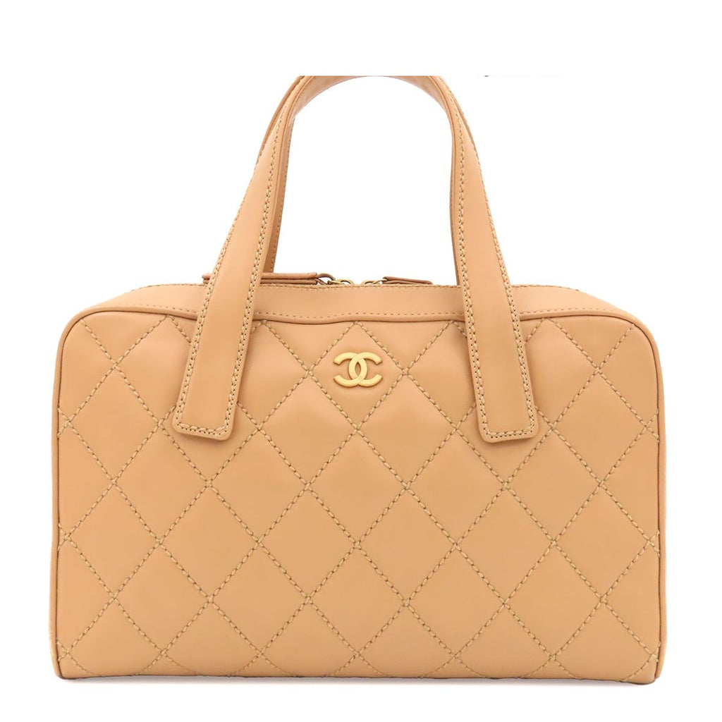 Chanel Wild Stitch Beige Gold Lambskin Boston Bag