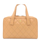 Chanel Wild Stitch Beige Gold Lambskin Boston Bag