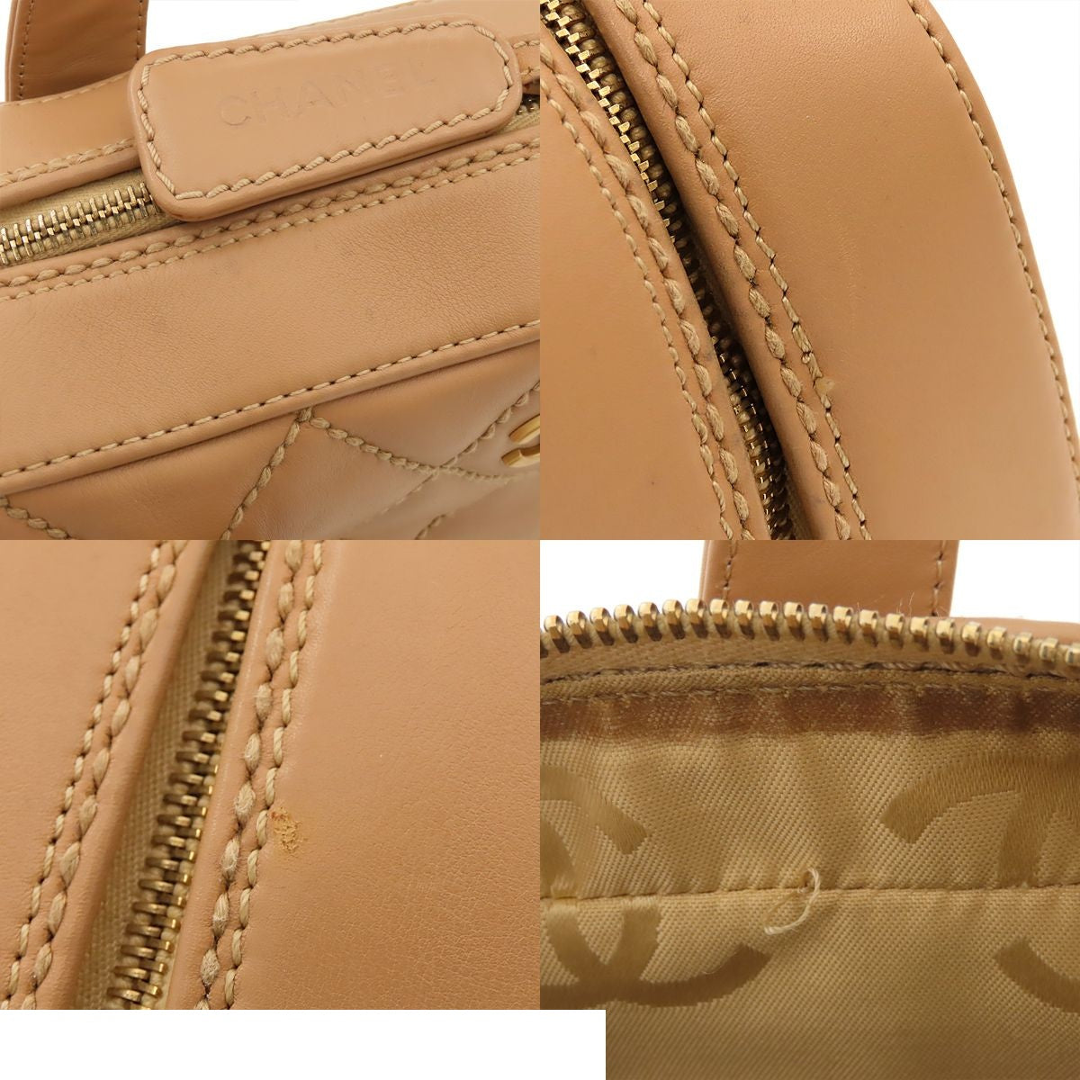 Chanel Wild Stitch Beige Gold Lambskin Boston Bag — view 7