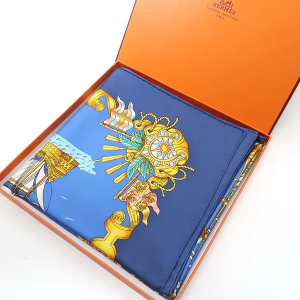 Hermes 90 Voiles De Lumiere Sailing Ship Of Light Blue Silk Scarf Box — view 2