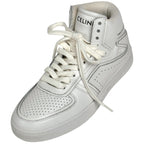 Celine CT 01 Lace Up High Cut Sneakers Logo Shoes Leather White