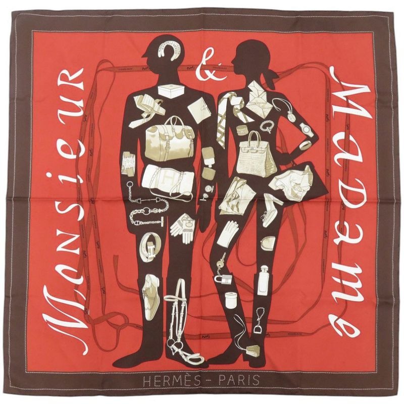 Hermes Carre 90 Monsieur ET Madame & Silk Multicolor Scarf 0074