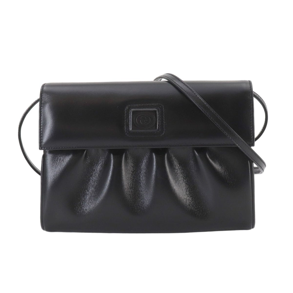 Gucci Double Shoulder Bag Leather Black Gold Vintage