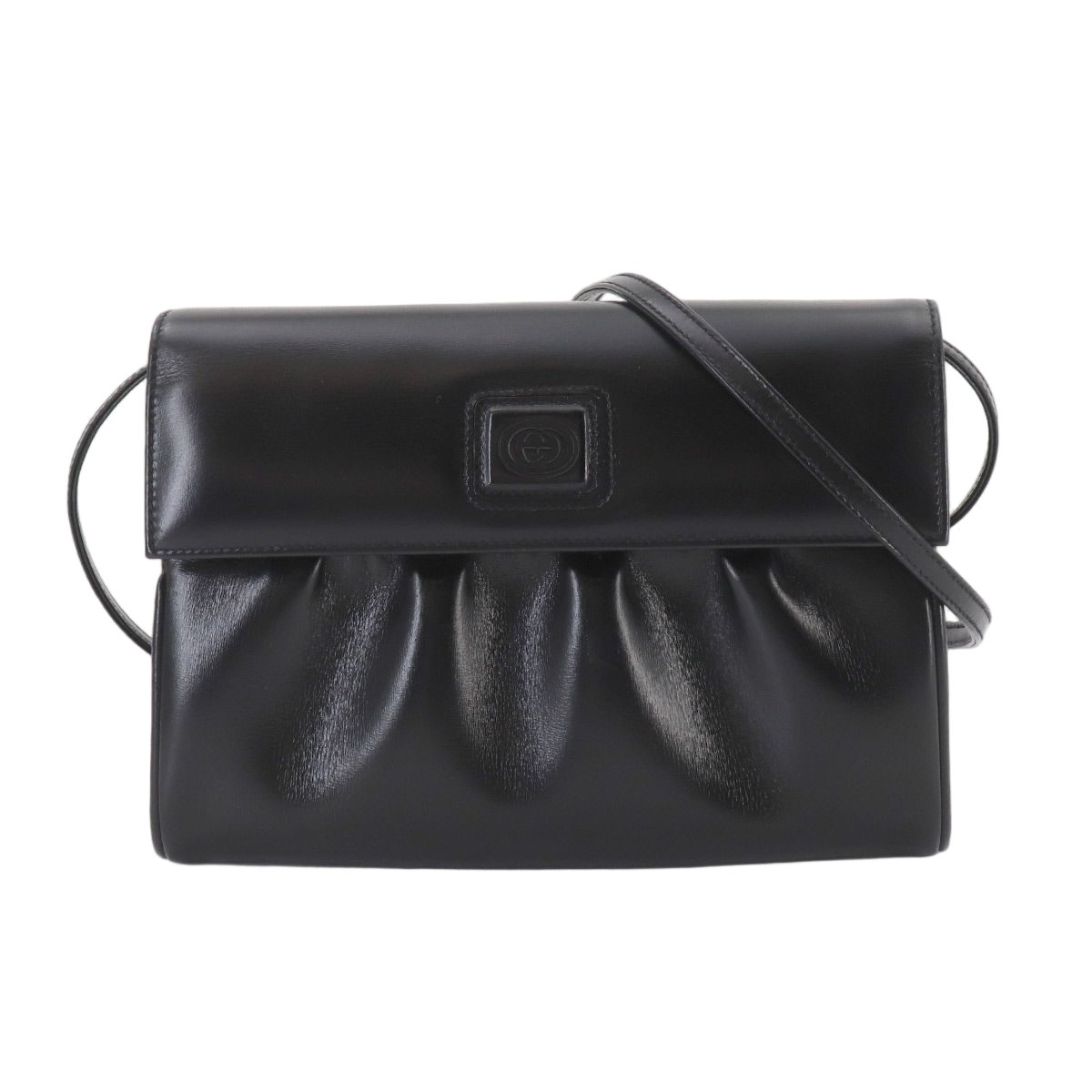 Gucci Double Shoulder Bag Leather Black Gold Vintage