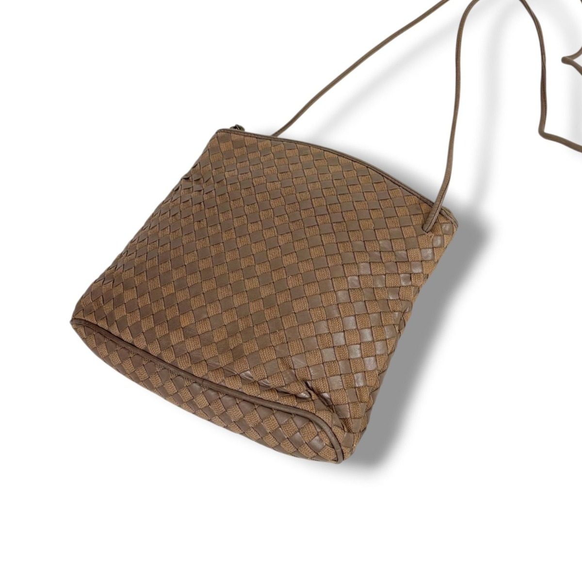 Bottega Veneta Intrecciato Shoulder Bag Pochette Leather Cotton