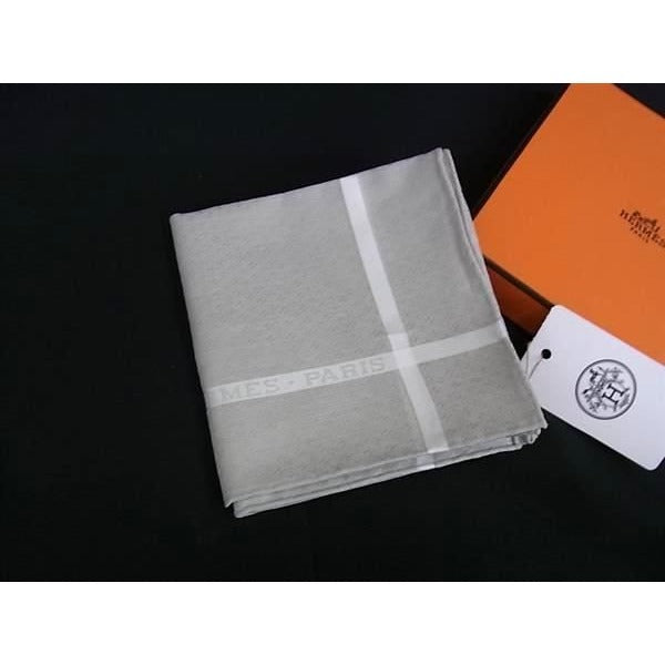 Hermes Gris Cles 100% Cotton Scarf Handkerchief Grey Fj3018