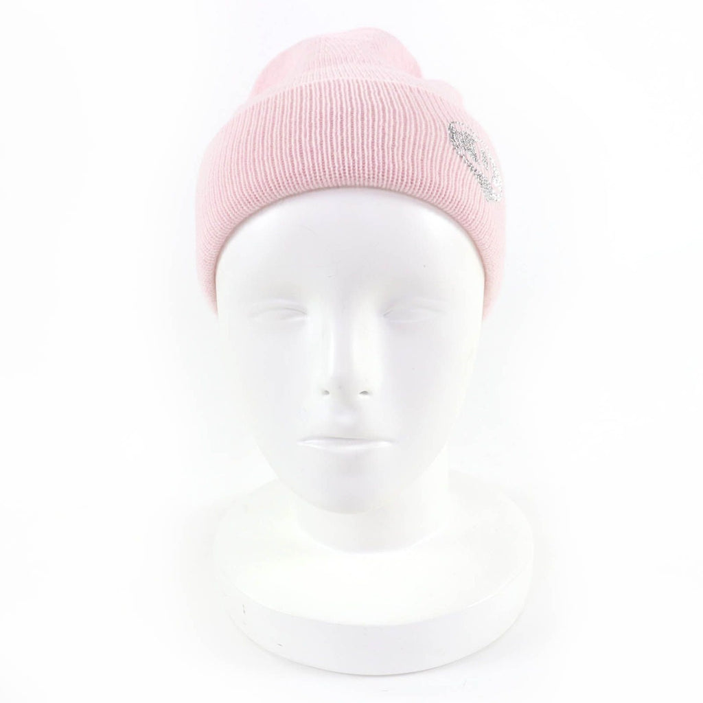 Chanel Cashmere CC Logo Heart Rhinestone Knit Cap Pink — view 4