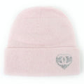 Chanel Cashmere CC Logo Heart Rhinestone Knit Cap Pink