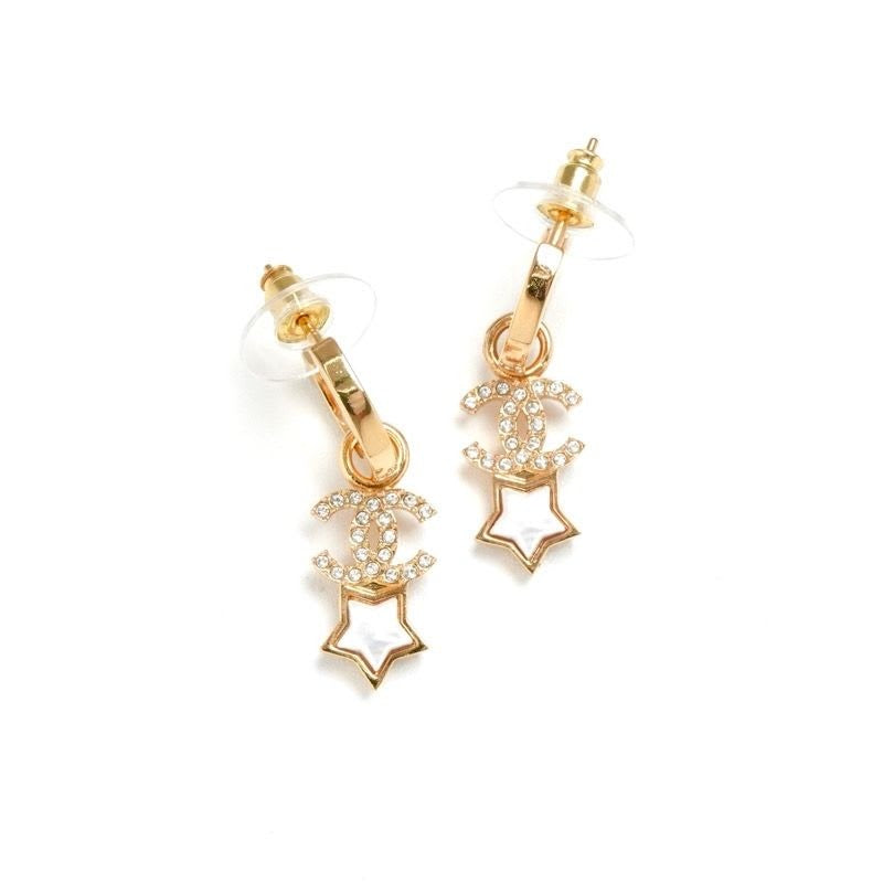 Chanel Earrings Gold Coco Mark Star Hoop Rhinestone — view 3