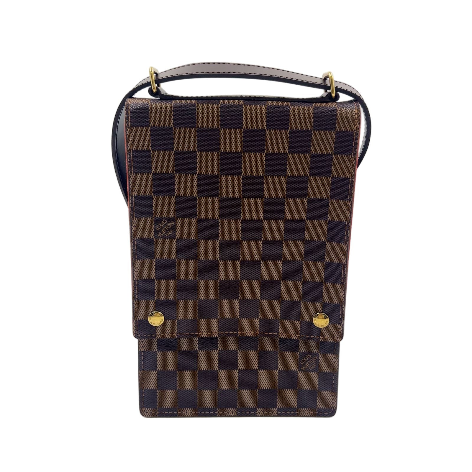Louis Vuitton Portobello Damier Ebene Leather Brown Shoulder Bag Gold