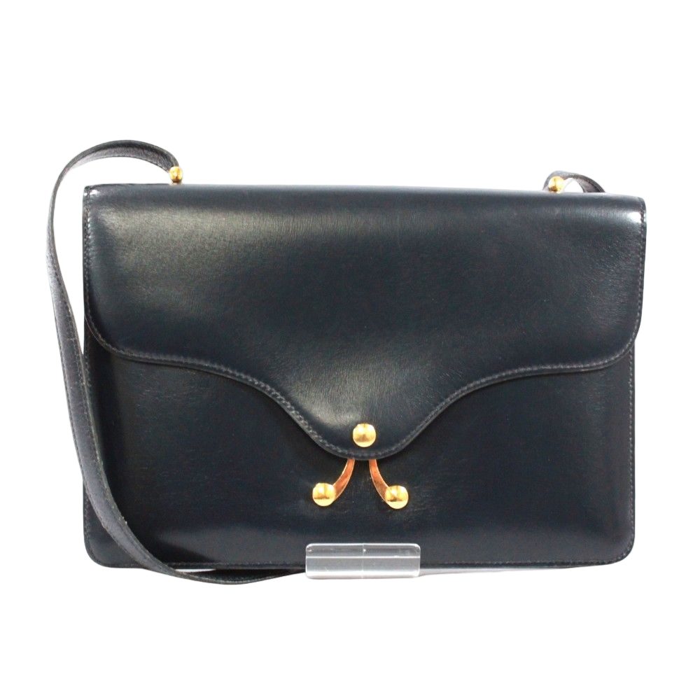 Hermes Box Calf Navy Shoulder Bag Gold