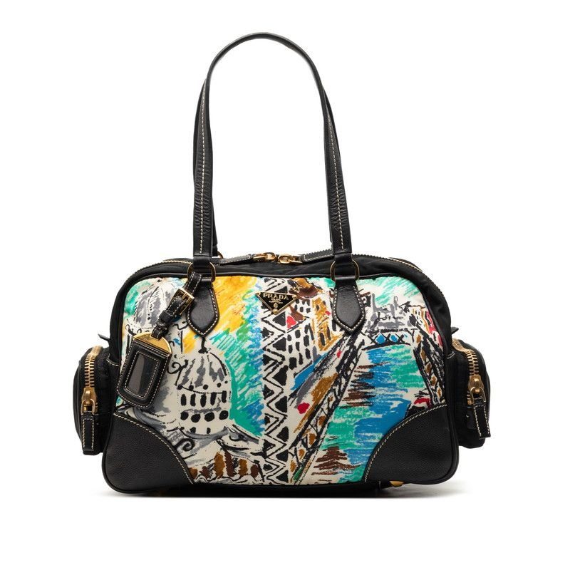 Prada Venezia Handbag Black Multicolor Nylon Leather