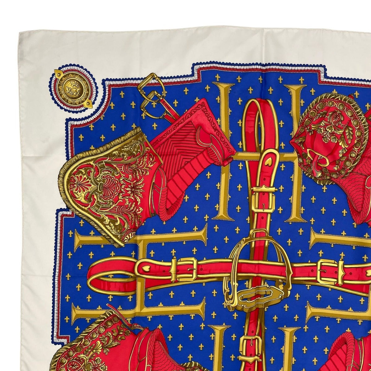 Hermes Scarf Silk Carre 90 Selles a Housse Cover Seat White Blue — view 2