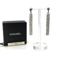 Chanel CC Logo Fringe Rhinestone Earrings Black Silver