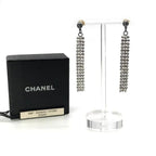 Chanel CC Logo Fringe Rhinestone Earrings Black Silver — view 2