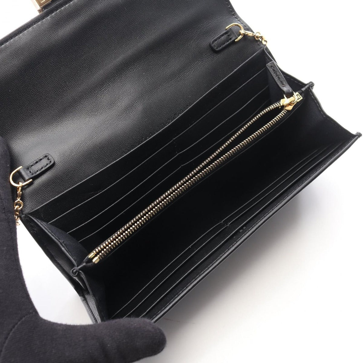 Fendi Shoulder Baguette Black Leather Chain Wallet — view 3