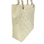 Chanel Chain Tote Quilted Caviar Leather Ivory Silver — view 2