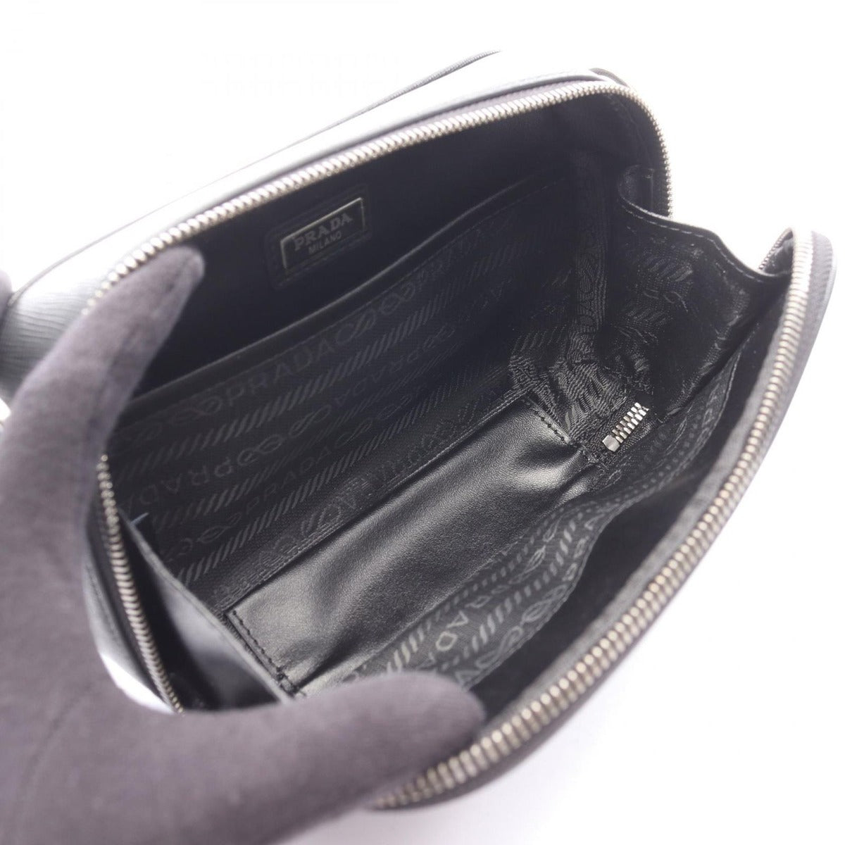 Prada Shoulder Bag Brick Black Nylon Saffiano Leather — view 3