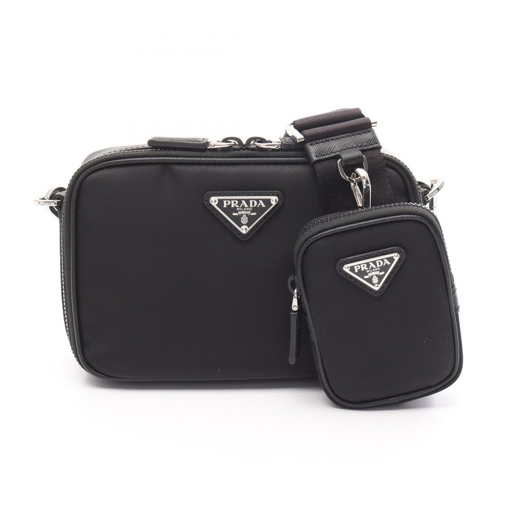 Prada Shoulder Bag Brick Black Nylon Saffiano Leather