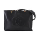 Chanel Jumbo CC Logo Tote Caviar Leather Black Gold Vintage