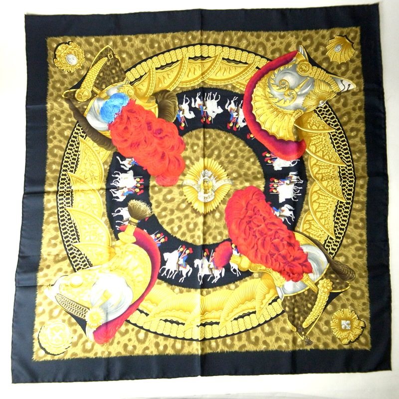 Hermes Carre 90 Casques Et Plumets Faceless Helmet 100% Silk Scarf