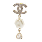 Chanel Earrings Gold Metal Rhinestone Faux Pearl CC Logo — view 2