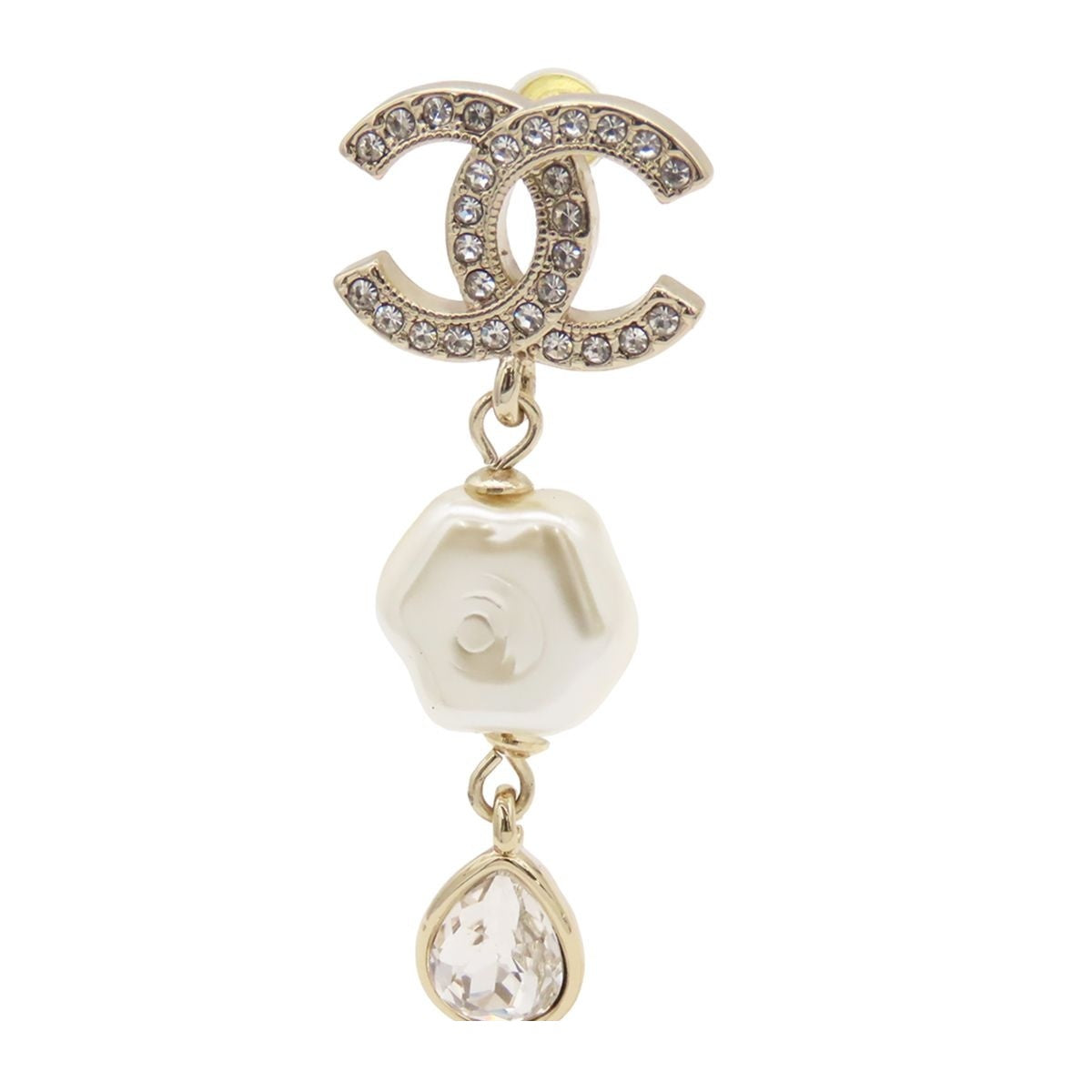 Chanel Earrings Gold Metal Rhinestone Faux Pearl CC Logo — view 2