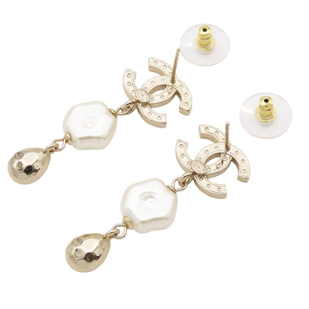 Chanel Earrings Gold Metal Rhinestone Faux Pearl CC Logo — view 3