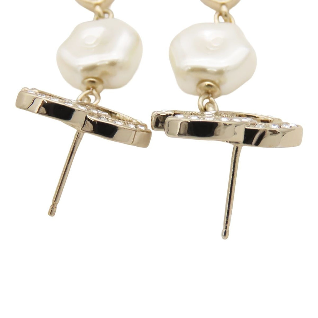 Chanel Earrings Gold Metal Rhinestone Faux Pearl CC Logo — view 5