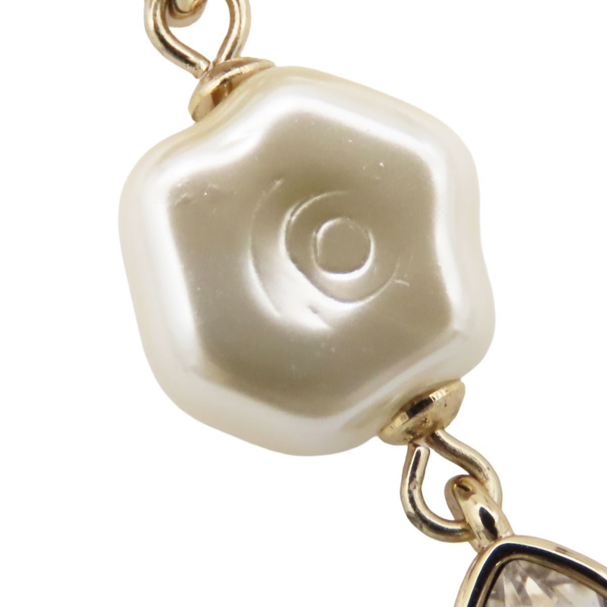 Chanel Earrings Gold Metal Rhinestone Faux Pearl CC Logo — view 8