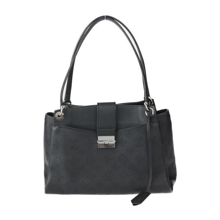 Louis Vuitton Svres Handbag Leather Black Silver Hardware Monogram