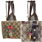 Gucci Tote Bag GG Canvas Mushroom Embroidery Charm Shoulder A4 Horsebit — view 6