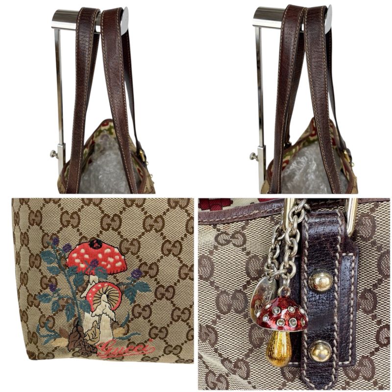 Gucci Tote Bag GG Canvas Mushroom Embroidery Charm Shoulder A4 Horsebit — view 6