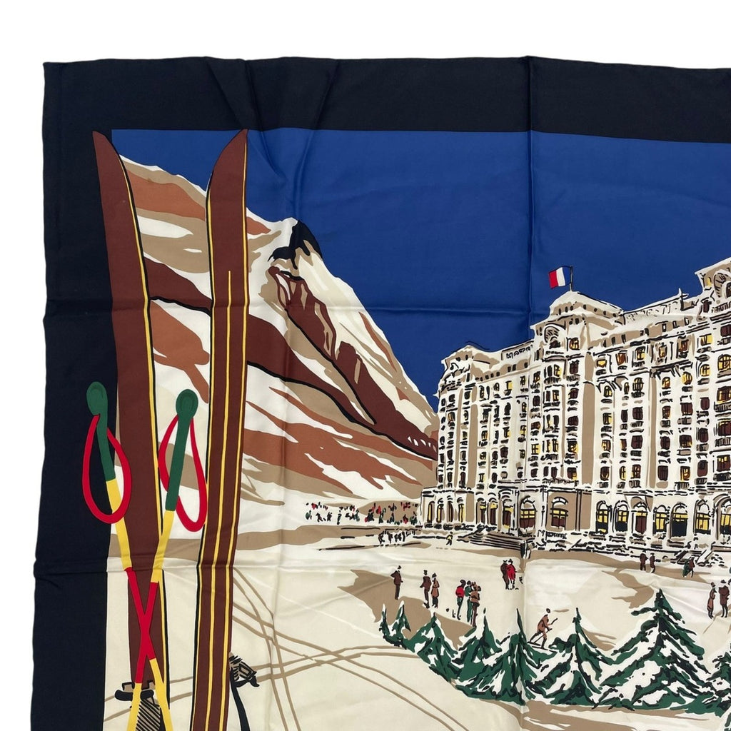 Celine Scarf Silk Snow Scenery Hotel Ski Carriage Multicolor — view 2