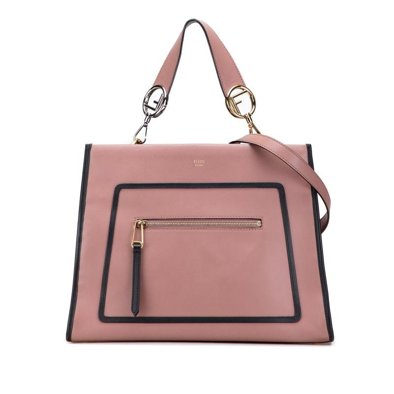 Fendi Run Away 2-Way Shoulder Bag Dusty Pink Black Leather