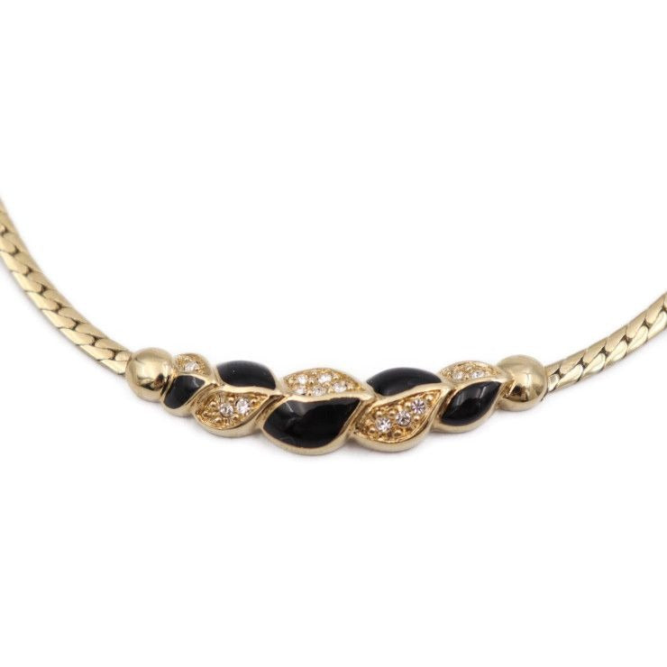 Christian Dior Necklace Metal Rhinestone Gold Black CD Logo Choker — view 2
