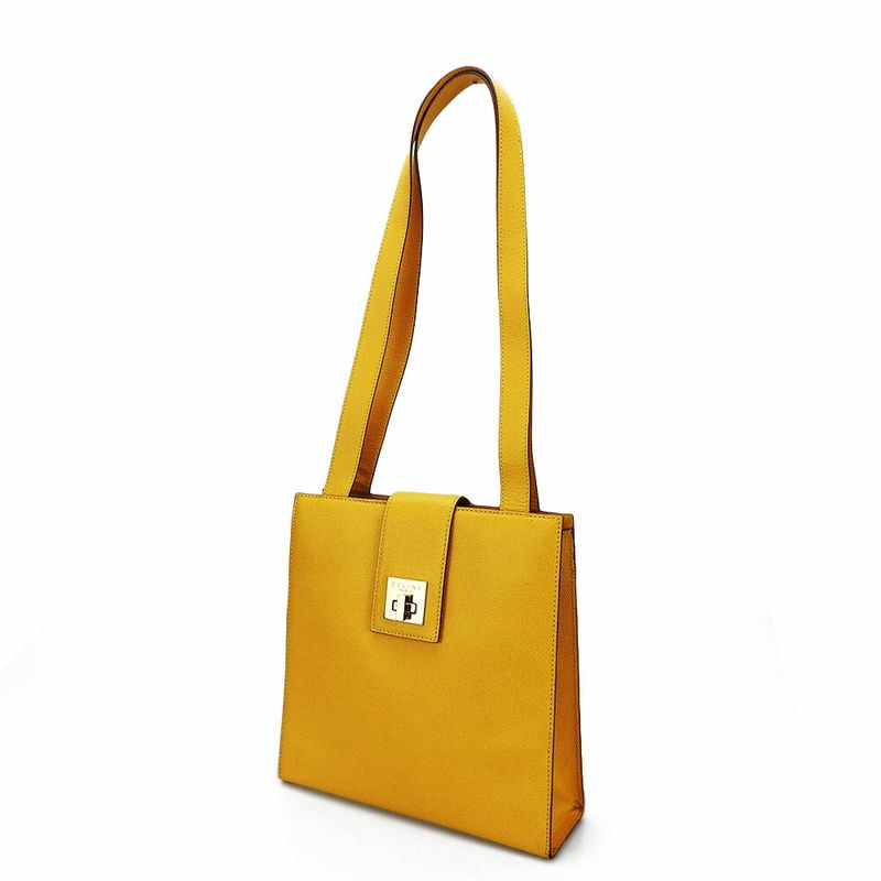 Celine Shoulder Bag Leather Yellow Gold Hardware Shape Push Turnlock — view 2