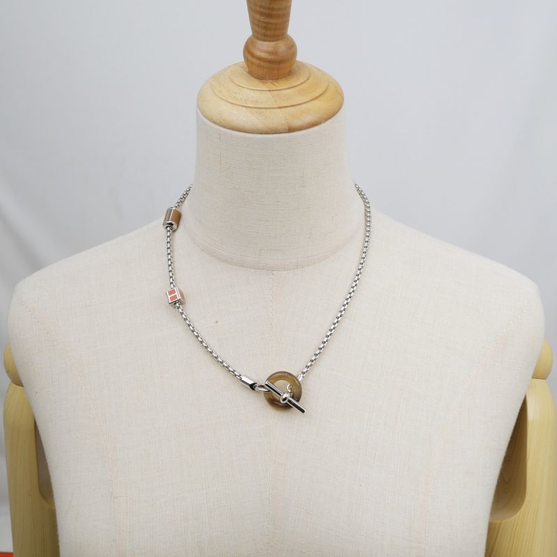 Hermes Meri Melo Necklace Buffalo Horn Metal Silver H Cube — view 8