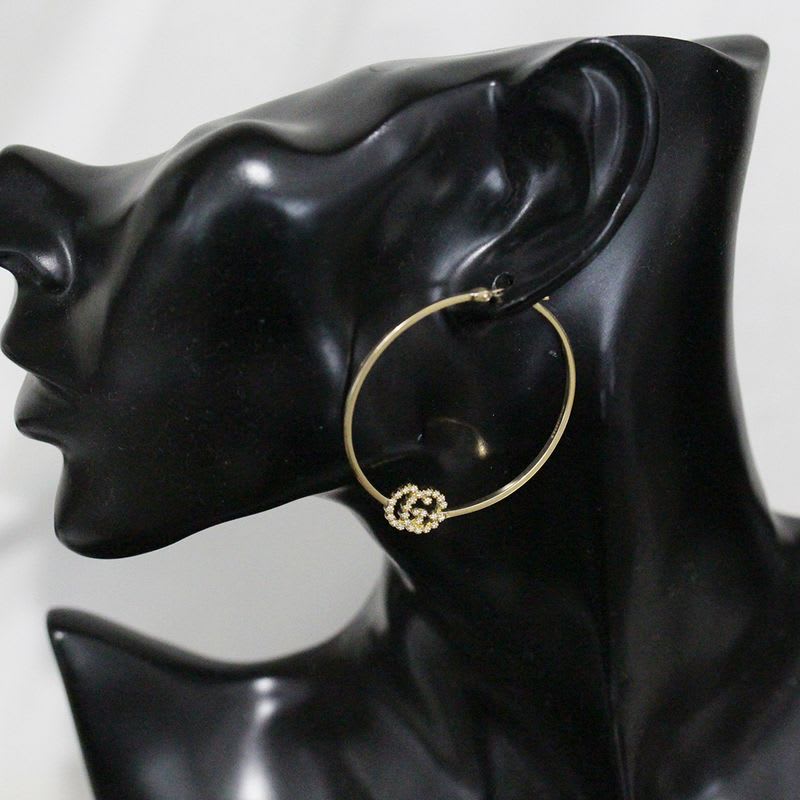 Gucci Diamond Hoop GG Earrings AU 750 18KY Box E1779 — view 7