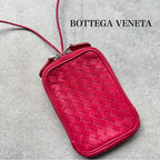 Bottega Veneta Intrecciato Leather Coin Case Card Strap Mini Wallet