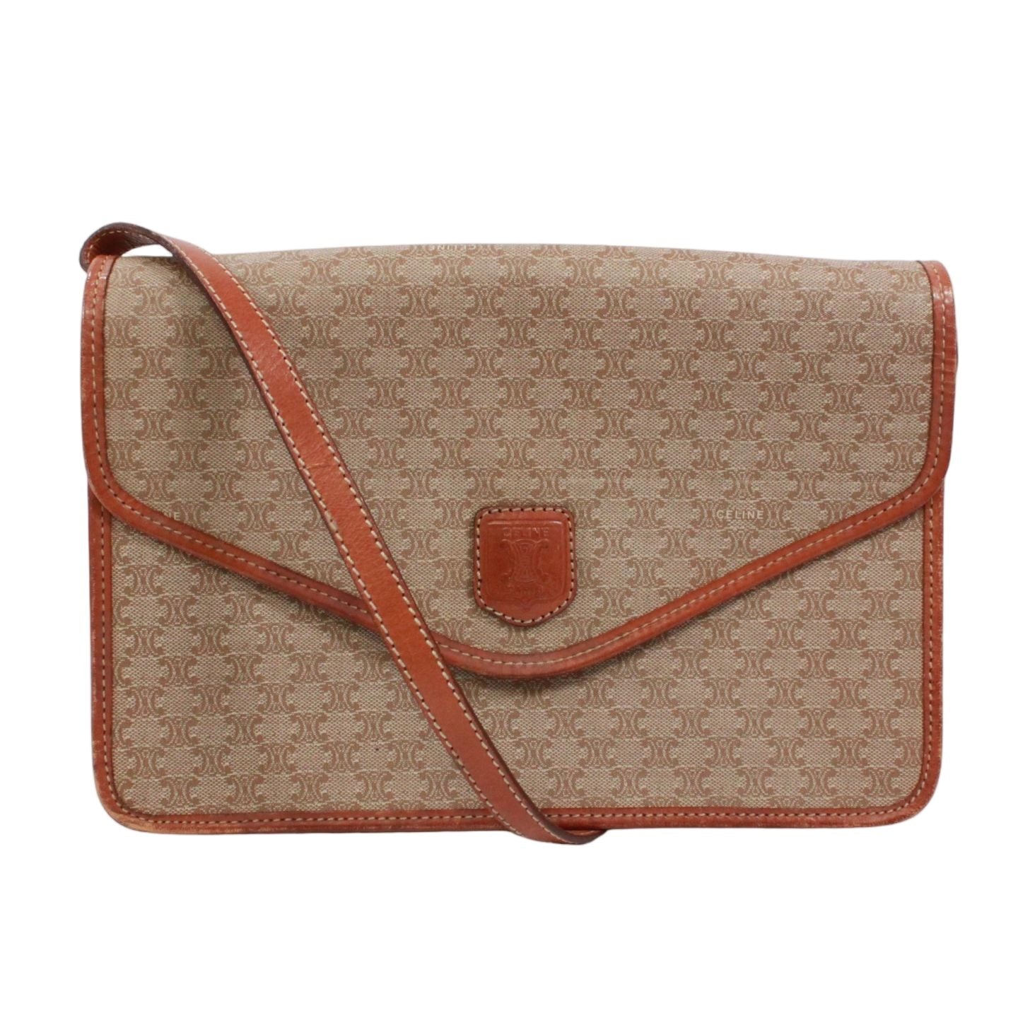 Celine Macadam Leather Beige Shoulder Bag Gold