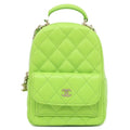 Chanel 2-Way Quilted Mini Backpack Caviar Leather Light Green Champagne Gold