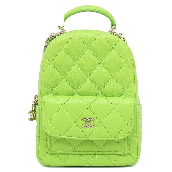 Chanel 2-Way Quilted Mini Backpack Caviar Leather Light Green Champagne Gold