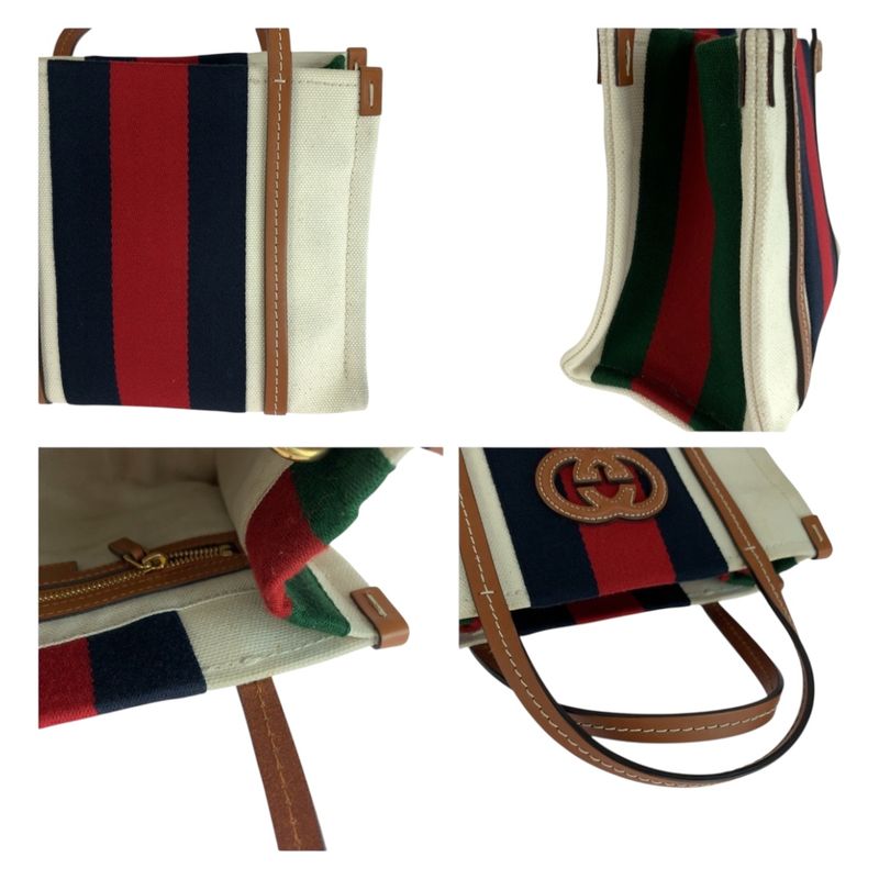 Gucci Interlocking White Brown Gold Hardware Canvas Tote 2-Way — view 5