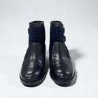 Chanel Boots Short Shoes Tweed Black Navy Brown Logo Belt — view 3