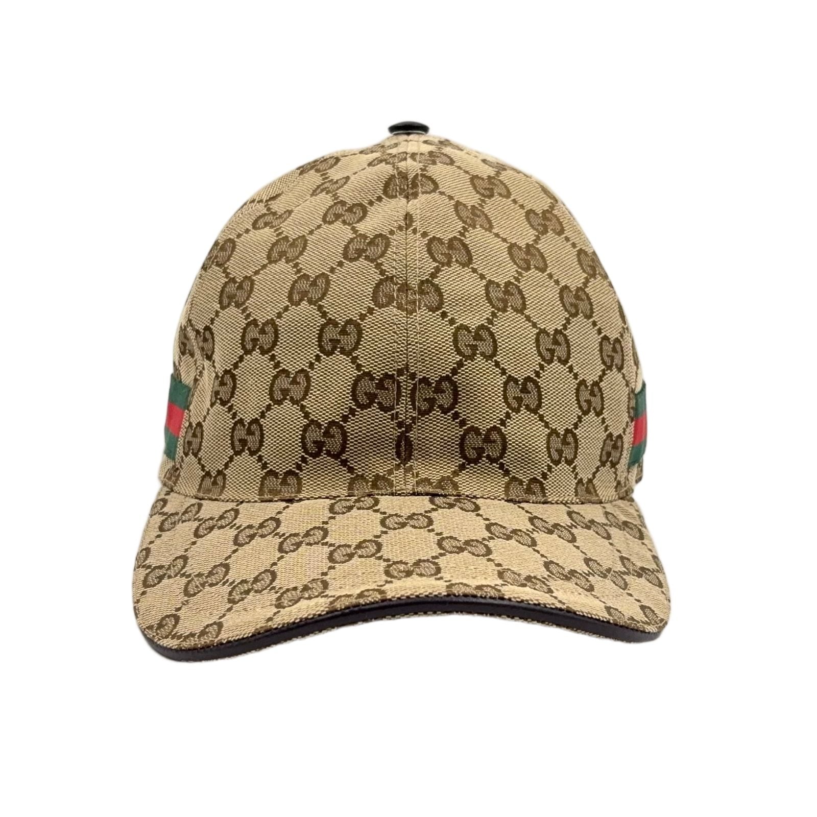Gucci GG Canvas Leather Dark Brown Beige Multicolor Baseball Hat Gold — view 2