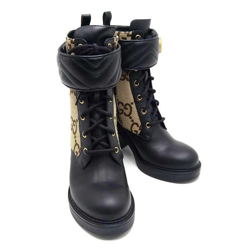 Gucci Double G Ankle Boots 38 GG Canvas Leather