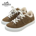 Hermes Day Sneakers Shoes Suede Shearling Brown Kelly Buckle