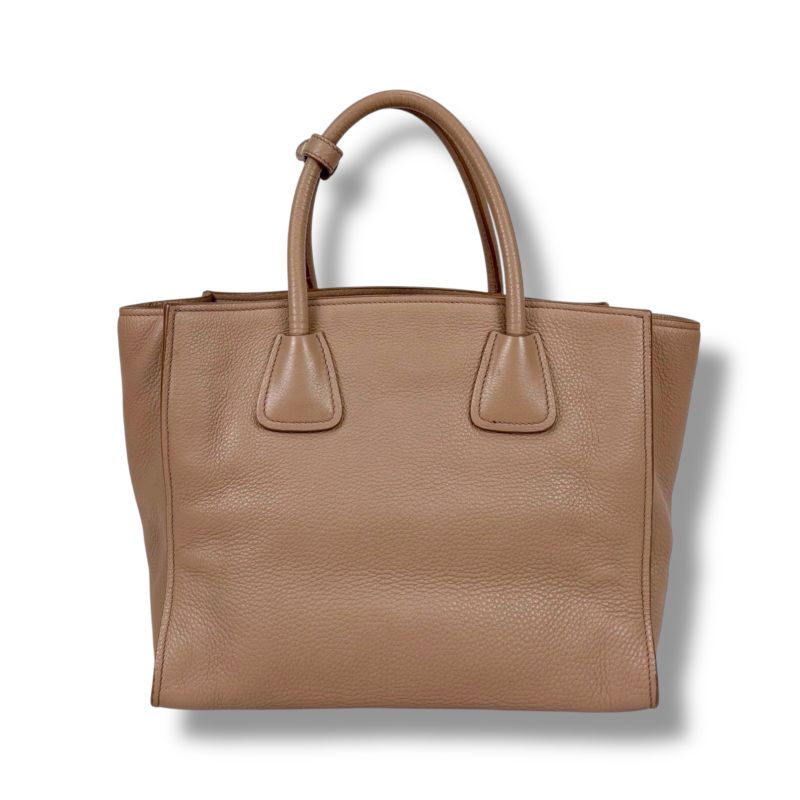 Prada 2-Way Tote Shoulder Bag Vittero Dino Leather Triangle Logo Pink Beige — view 3