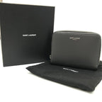 Saint Laurent Leather Logo Bifold Compact Wallet Zippy Gray